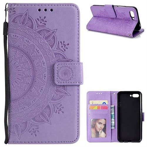 Intricate Embossing Datura Leather Wallet Case for Huawei Honor 10 - Purple