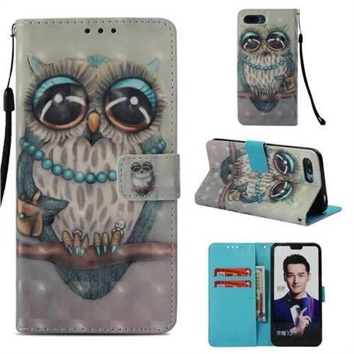 Sweet Gray Owl 3D Painted Leather Wallet Case for Huawei Honor 10