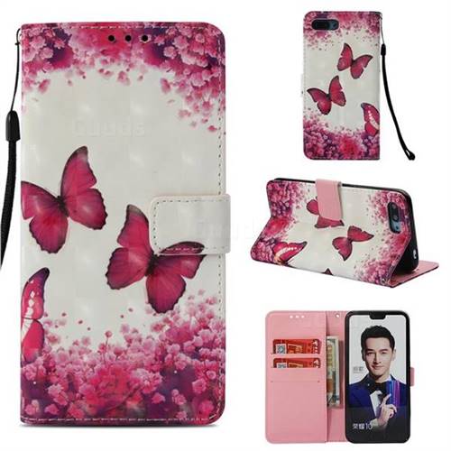 Rose Butterfly 3D Painted Leather Wallet Case for Huawei Honor 10