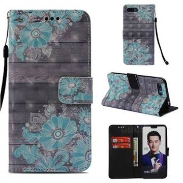 Blue Flower 3D Painted Leather Wallet Case for Huawei Honor 10