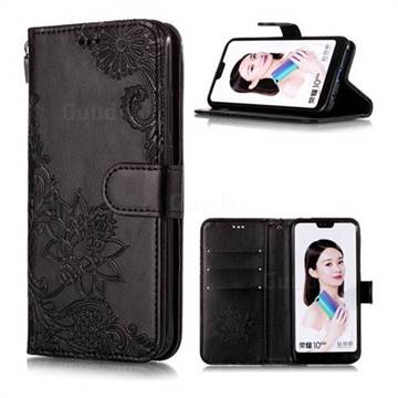 Intricate Embossing Lotus Mandala Flower Leather Wallet Case for Huawei Honor 10 - Black