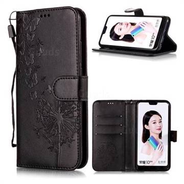 Intricate Embossing Dandelion Butterfly Leather Wallet Case for Huawei Honor 10 - Black