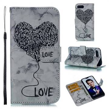 Marble Heart PU Leather Wallet Phone Case for Huawei Honor 10 - Black
