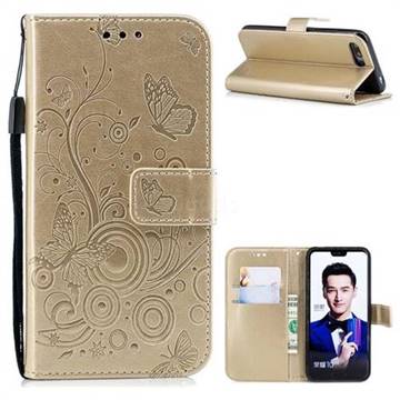 Intricate Embossing Butterfly Circle Leather Wallet Case for Huawei Honor 10 - Champagne