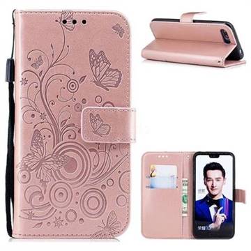 Intricate Embossing Butterfly Circle Leather Wallet Case for Huawei Honor 10 - Rose Gold