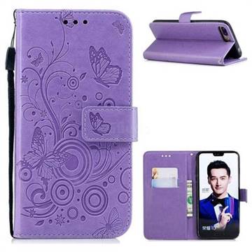 Intricate Embossing Butterfly Circle Leather Wallet Case for Huawei Honor 10 - Purple