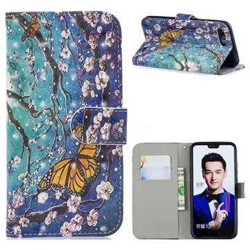 Blue Butterfly 3D Painted Leather Phone Wallet Case for Huawei Honor 10