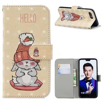 Hello Rabbit 3D Painted Leather Phone Wallet Case for Huawei Honor 10