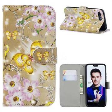 Golden Butterfly 3D Painted Leather Phone Wallet Case for Huawei Honor 10