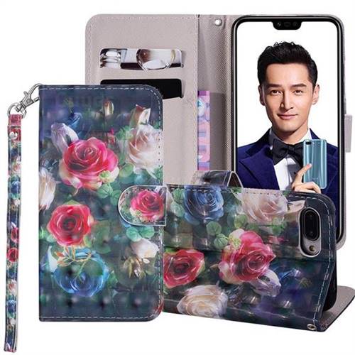 Rose Flower 3D Painted Leather Phone Wallet Case Cover for Huawei Honor 10