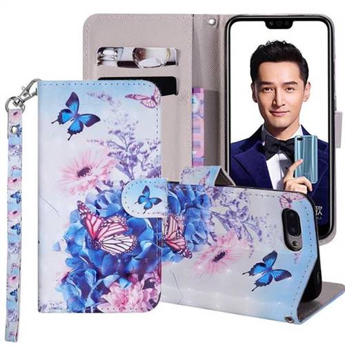 Pansy Butterfly 3D Painted Leather Phone Wallet Case Cover for Huawei Honor 10