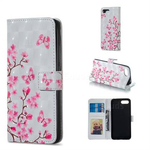 Butterfly Sakura Flower 3D Painted Leather Phone Wallet Case for Huawei Honor 10