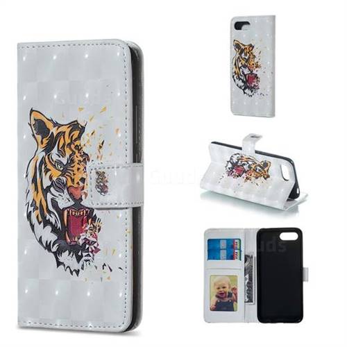 Toothed Tiger 3D Painted Leather Phone Wallet Case for Huawei Honor 10