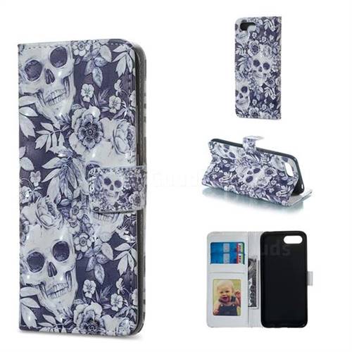 Skull Flower 3D Painted Leather Phone Wallet Case for Huawei Honor 10