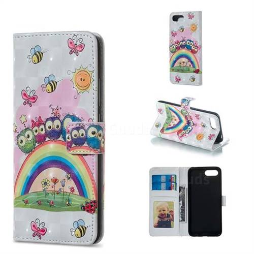 Rainbow Owl Family 3D Painted Leather Phone Wallet Case for Huawei Honor 10