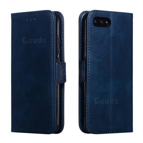 Retro Classic Calf Pattern Leather Wallet Phone Case for Huawei Honor 10 - Blue