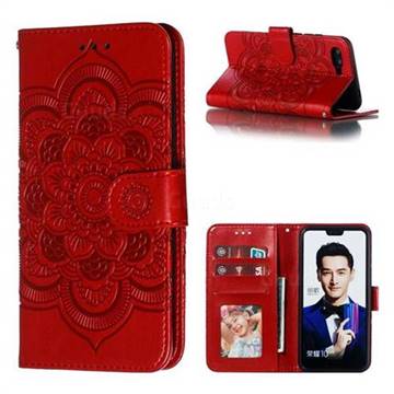 Intricate Embossing Datura Solar Leather Wallet Case for Huawei Honor 10 - Red
