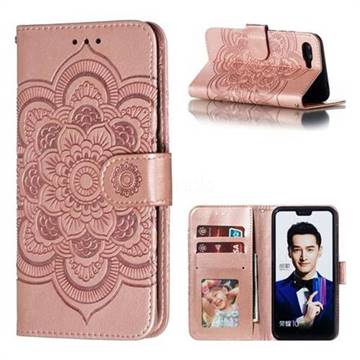 Intricate Embossing Datura Solar Leather Wallet Case for Huawei Honor 10 - Rose Gold