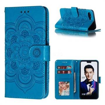 Intricate Embossing Datura Solar Leather Wallet Case for Huawei Honor 10 - Blue
