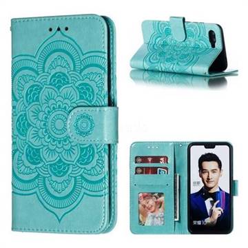 Intricate Embossing Datura Solar Leather Wallet Case for Huawei Honor 10 - Green