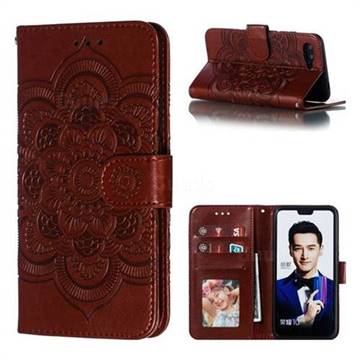 Intricate Embossing Datura Solar Leather Wallet Case for Huawei Honor 10 - Brown