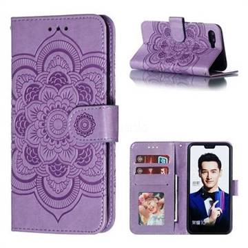 Intricate Embossing Datura Solar Leather Wallet Case for Huawei Honor 10 - Purple
