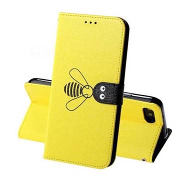 Silk Texture Bee Pattern Leather Phone Case for Huawei Honor 10 - Yellow