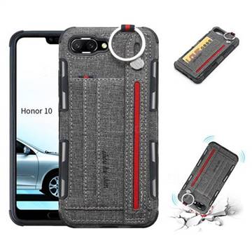 British Style Canvas Pattern Multi-function Leather Phone Case for Huawei Honor 10 - Gray