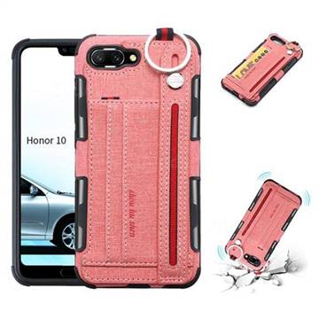 British Style Canvas Pattern Multi-function Leather Phone Case for Huawei Honor 10 - Pink