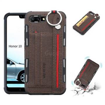 British Style Canvas Pattern Multi-function Leather Phone Case for Huawei Honor 10 - Brown