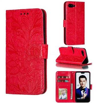Intricate Embossing Lace Jasmine Flower Leather Wallet Case for Huawei Honor 10 - Red