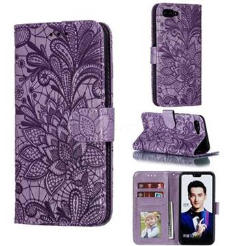 Intricate Embossing Lace Jasmine Flower Leather Wallet Case for Huawei Honor 10 - Purple