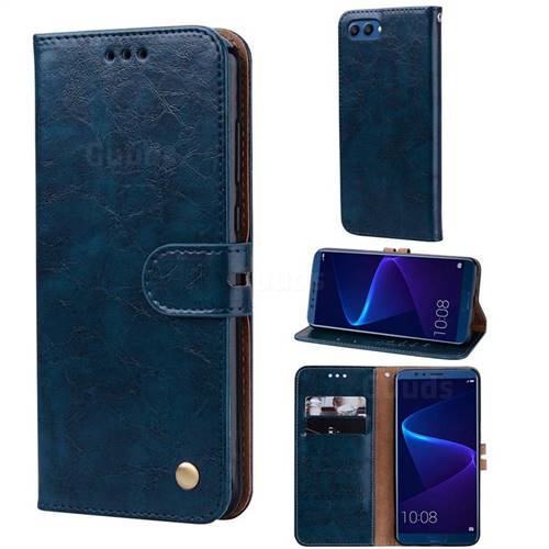 Luxury Retro Oil Wax PU Leather Wallet Phone Case for Huawei Honor 10 - Sapphire