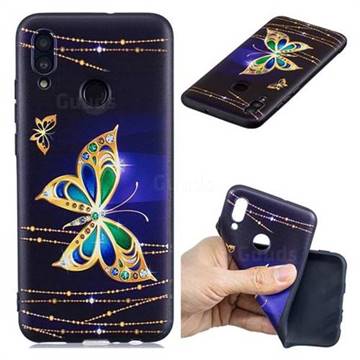 Golden Shining Butterfly 3D Embossed Relief Black Soft Back Cover for Huawei Honor 10 Lite