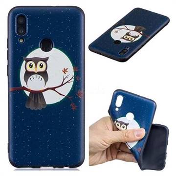 Moon and Owl 3D Embossed Relief Black Soft Back Cover for Huawei Honor 10 Lite
