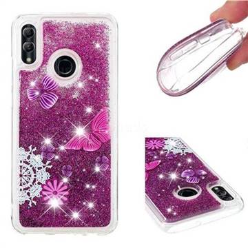 Purple Flower Butterfly Dynamic Liquid Glitter Quicksand Soft TPU Case for Huawei Honor 10 Lite