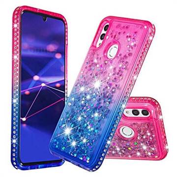 Diamond Frame Liquid Glitter Quicksand Sequins Phone Case for Huawei Honor 10 Lite - Pink Blue