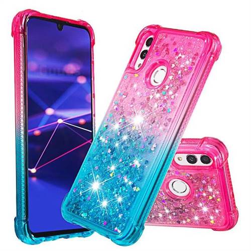 Rainbow Gradient Liquid Glitter Quicksand Sequins Phone Case for Huawei Honor 10 Lite - Pink Blue