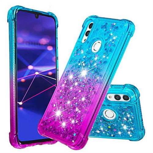Rainbow Gradient Liquid Glitter Quicksand Sequins Phone Case for Huawei Honor 10 Lite - Blue Purple