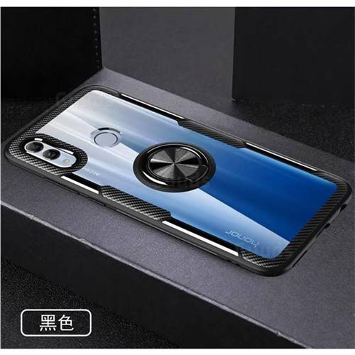 Acrylic Glass Carbon Invisible Ring Holder Phone Cover for Huawei Honor 10 Lite - Black