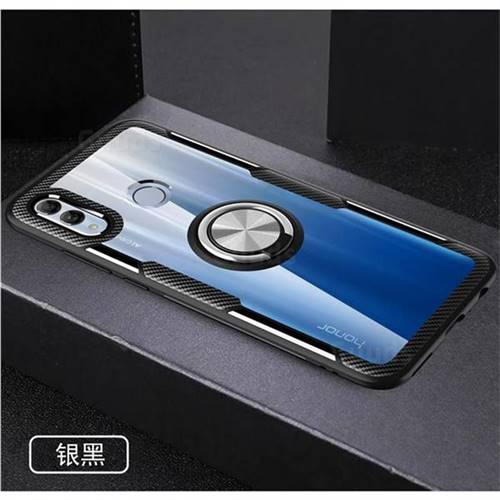 Acrylic Glass Carbon Invisible Ring Holder Phone Cover for Huawei Honor 10 Lite - Silver Black
