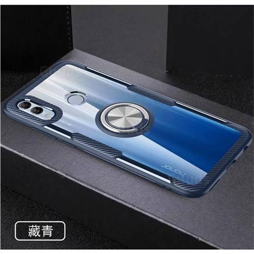 Acrylic Glass Carbon Invisible Ring Holder Phone Cover for Huawei Honor 10 Lite - Navy