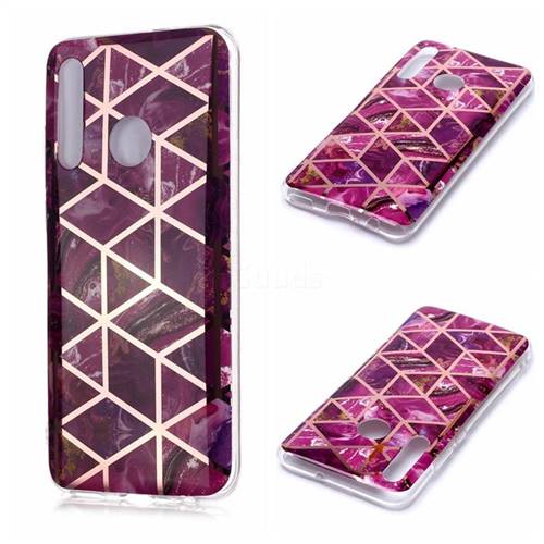 Purple Rhombus Galvanized Rose Gold Marble Phone Back Cover for Huawei Honor 10 Lite