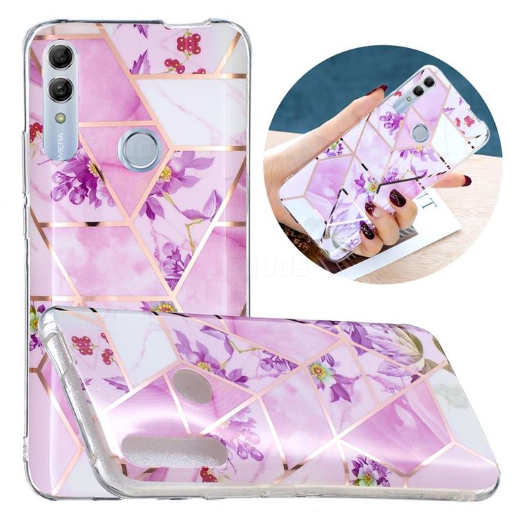 Purple Flower Painted Marble Electroplating Protective Case for Huawei Honor 10 Lite
