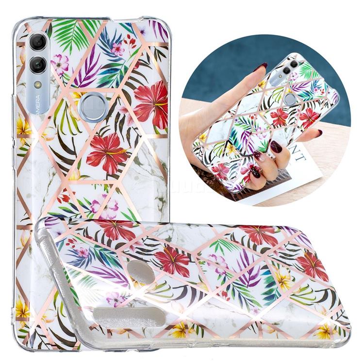 Tropical Rainforest Flower Painted Marble Electroplating Protective Case for Huawei Honor 10 Lite