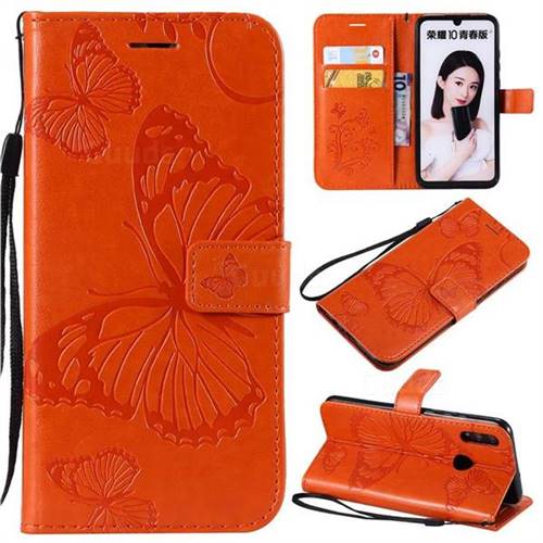Embossing 3D Butterfly Leather Wallet Case for Huawei Honor 10 Lite - Orange