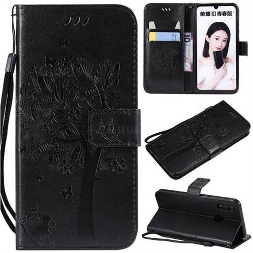 Embossing Butterfly Tree Leather Wallet Case for Huawei Honor 10 Lite - Black