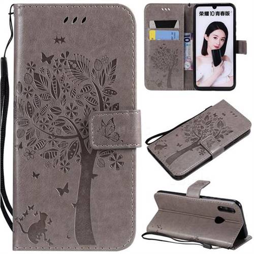 Embossing Butterfly Tree Leather Wallet Case for Huawei Honor 10 Lite - Grey