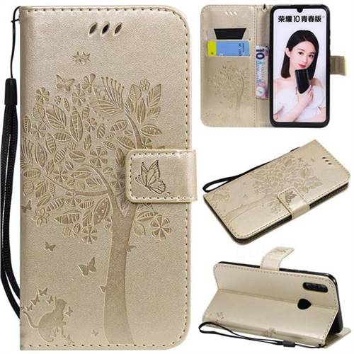 Embossing Butterfly Tree Leather Wallet Case for Huawei Honor 10 Lite - Champagne
