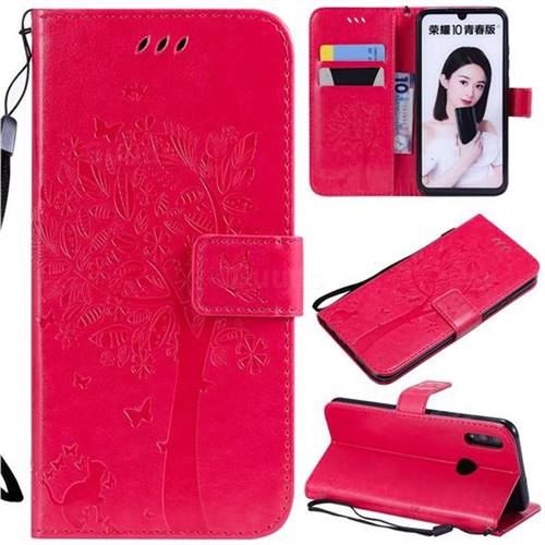 Embossing Butterfly Tree Leather Wallet Case for Huawei Honor 10 Lite - Rose